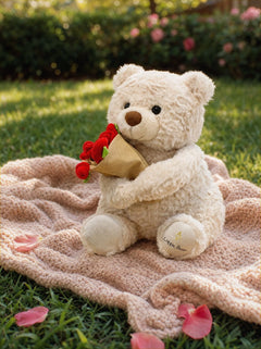 Bear w/ Mini Bouquet Blanket - Beige