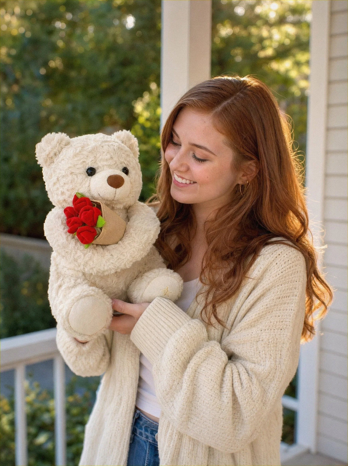 Bear w/ Mini Bouquet Blanket - Beige