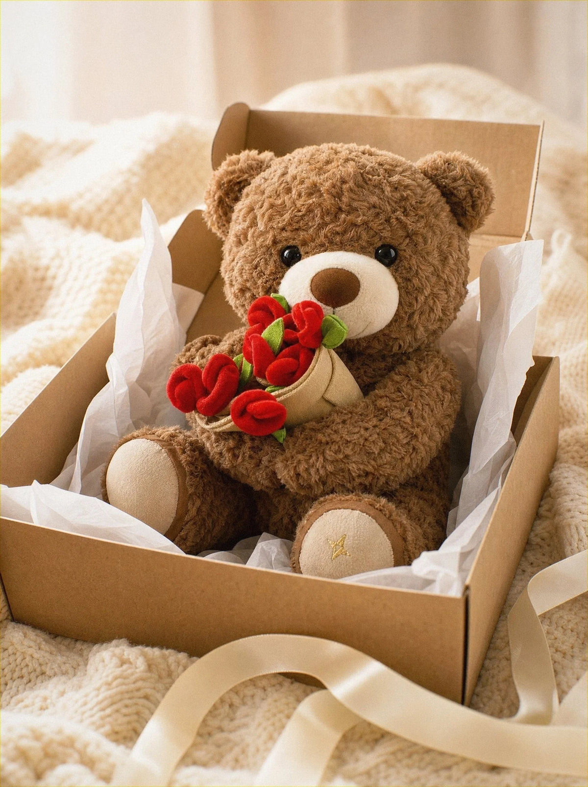 Bear w/ Mini Bouquet Blanket - Brown