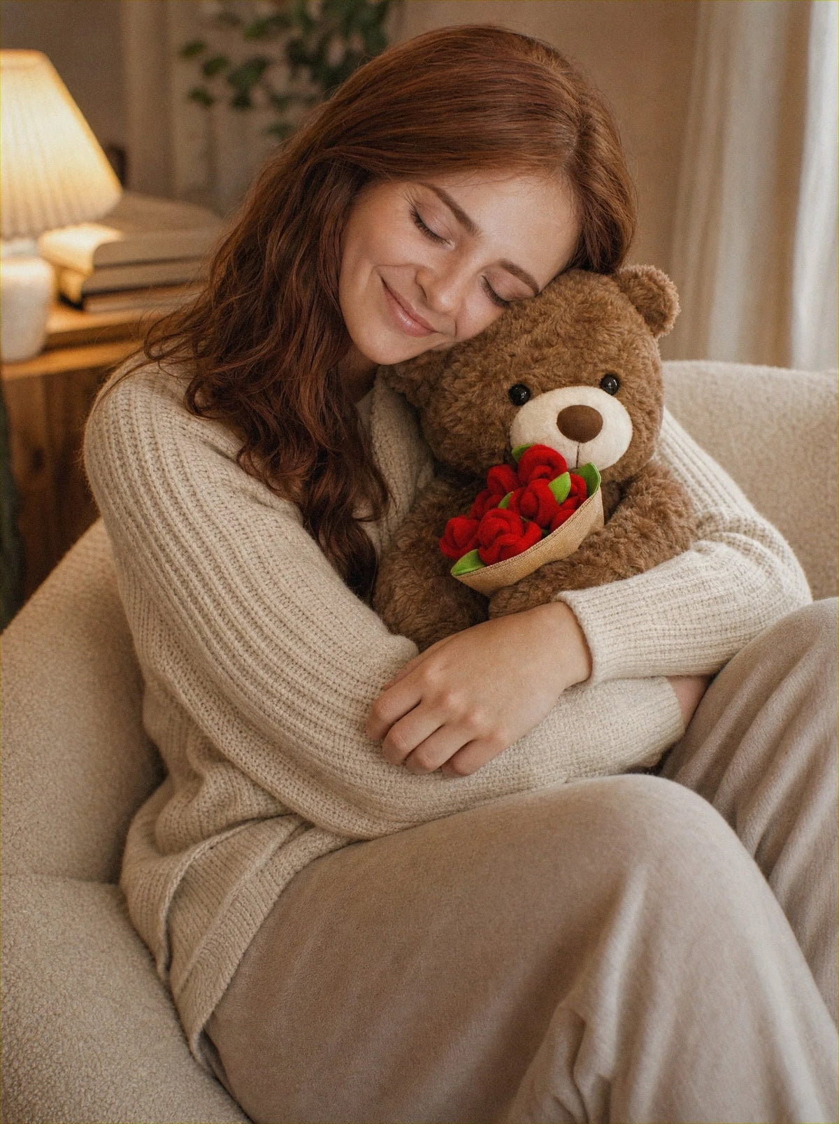 Bear w/ Mini Bouquet Blanket - Brown