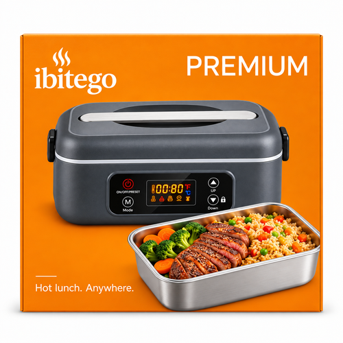Forward-facing orange iBiteGo premium packaging